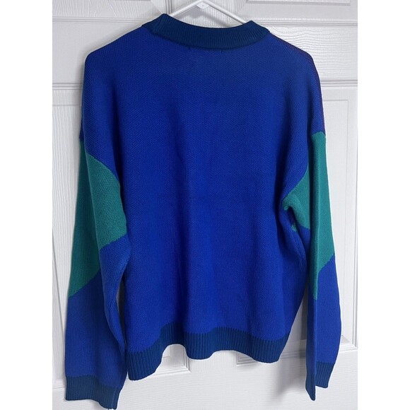 New York & Company Color Block Women's Sweater Cardigan M Medium Blue Green - Picture 3 of 9